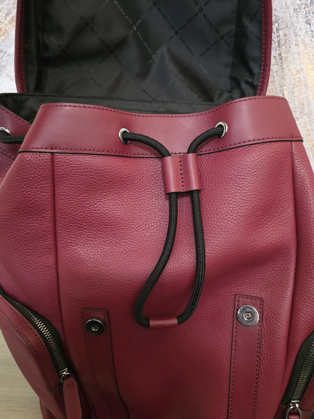 Michael Kors Cooper Pebbled Leather Backpack Unisex Burgundy 100% Leather HTF